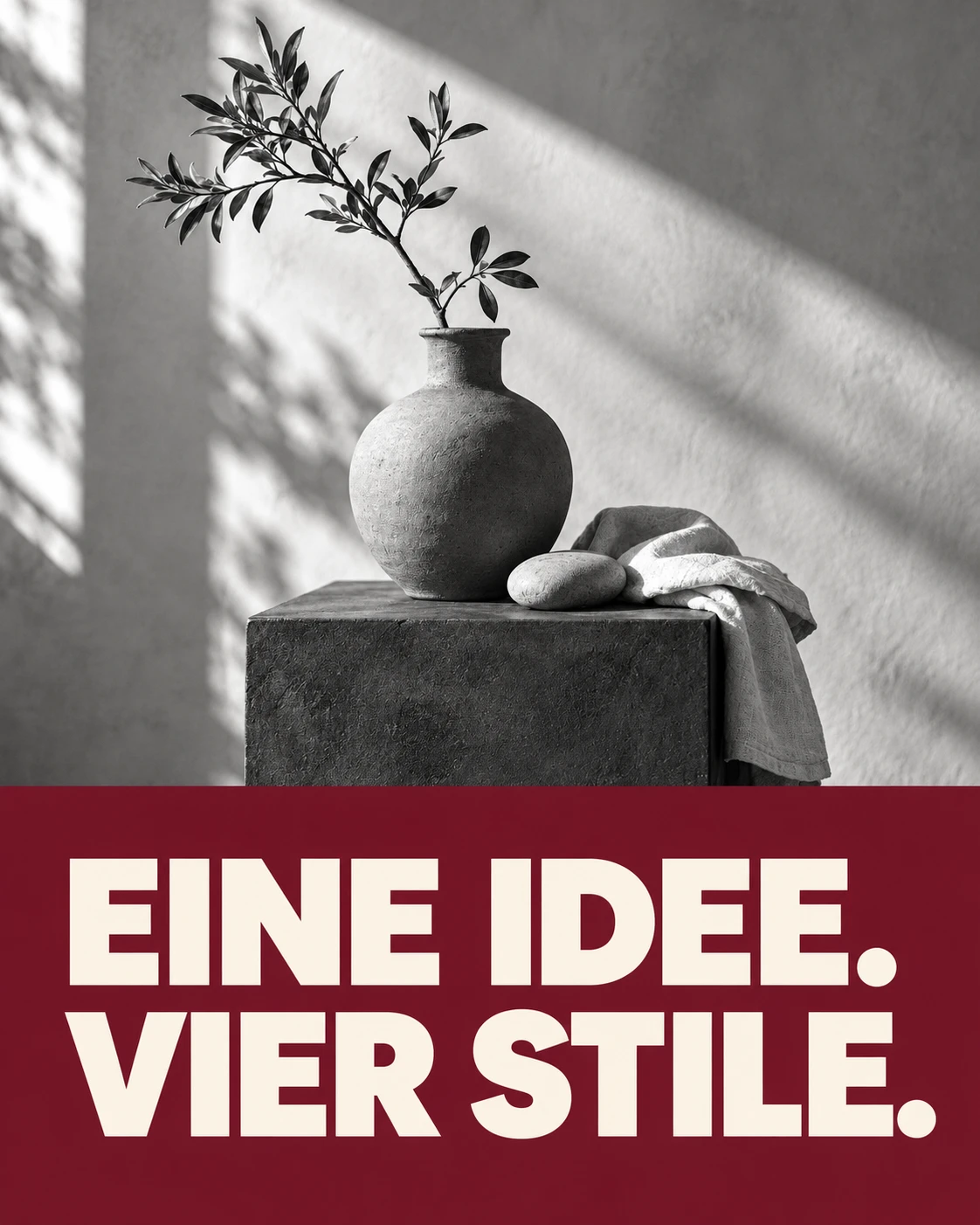 Bold-Stil: starke Kontraste und eine große Überschrift auf einer farbigen Fläche.