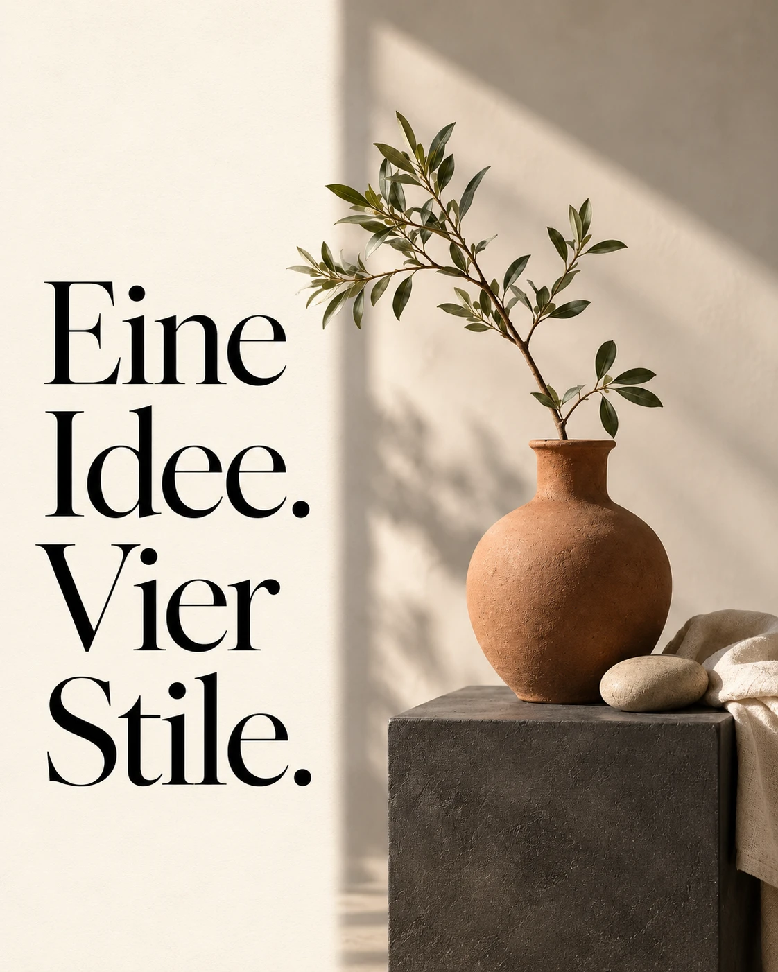 Eleganter Stil: große Serifenschrift neben einer schmalen Fotospalte.